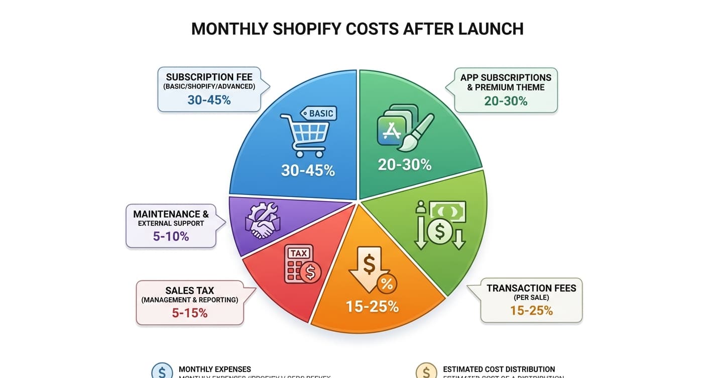 Monthly Shopify cost breakdown showing ongoing expenses beyond the build cost