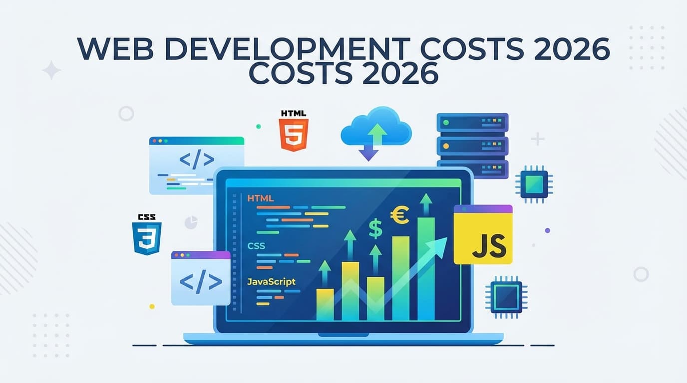 Web development cost breakdown infographic showing pricing ranges for different project types